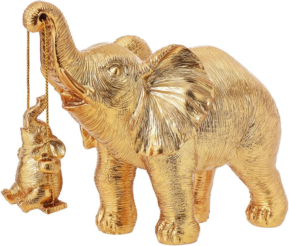 Gold Elephant Decor, Mother Elephant Statue Figurines for Home Decorations Gifts for Women