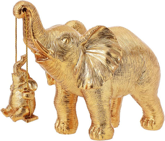 Gold Elephant Decor, Mother Elephant Statue Figurines for Home Decorations Gifts for Women