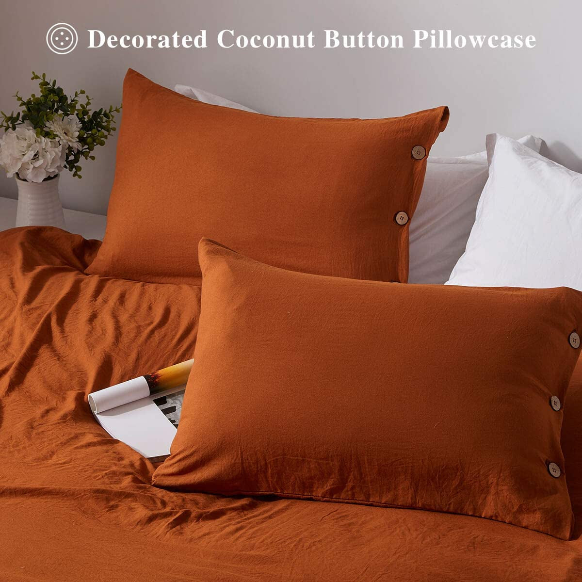 Queen Size Duvet Cover Set with Buttons Closure Umber 100% Microfiber, 3 Pieces Solid Color Ultra Soft Skin-Friendly Comforter Cover Set (1 Duvet Cover +2 Pillowcases)