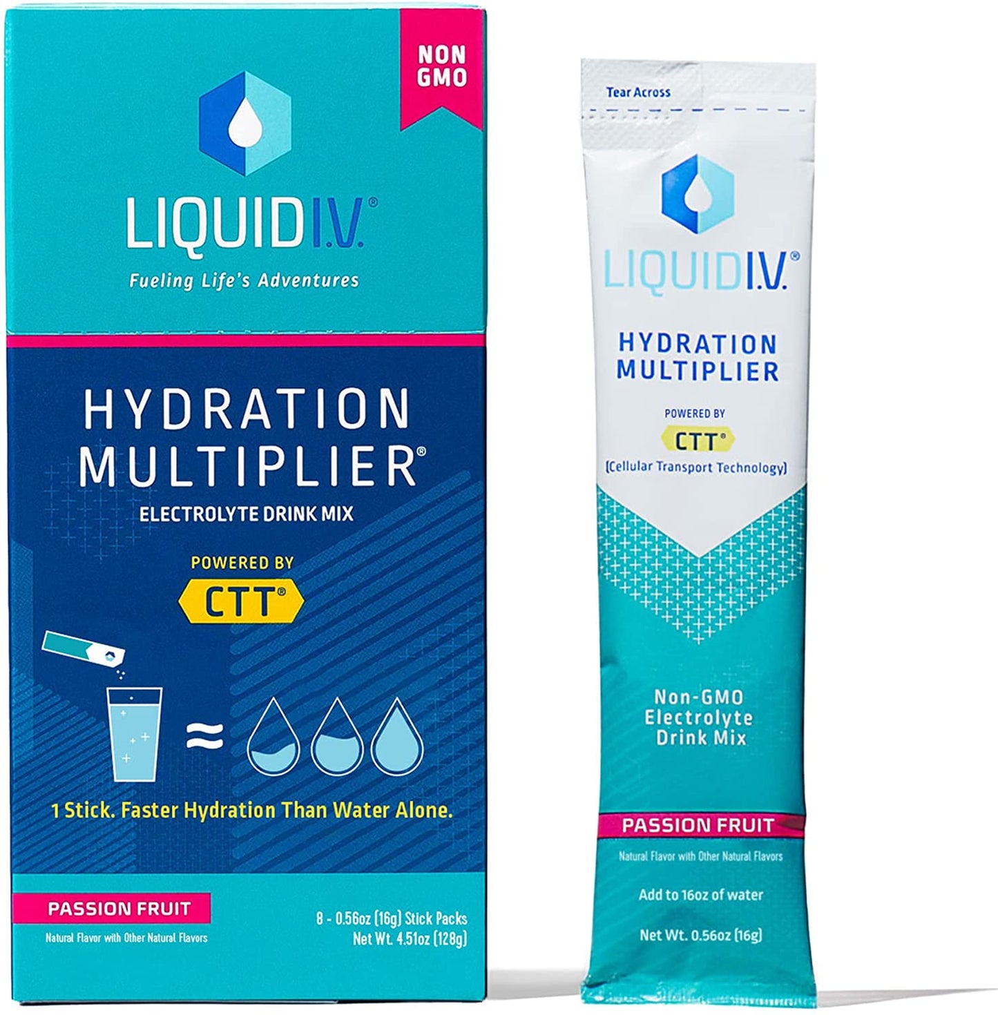 Hydration Multiplier - Passion Fruit - Hydration Powder Packets | Electrolyte Drink Mix | Easy Open Single-Serving Stick | Non-Gmo | 8 Sticks