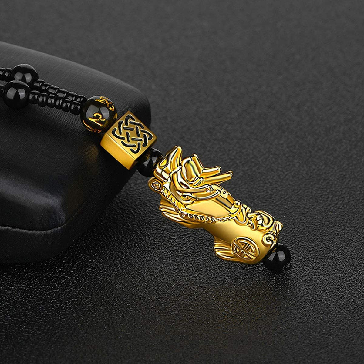 Feng Shui Black Obsidian Wealth Bracelet Necklace Pi Xiu Set，Feng Shui Bracelet for Women Men，Pi Xiu Good Luck Necklace Feng Shui Bracelet