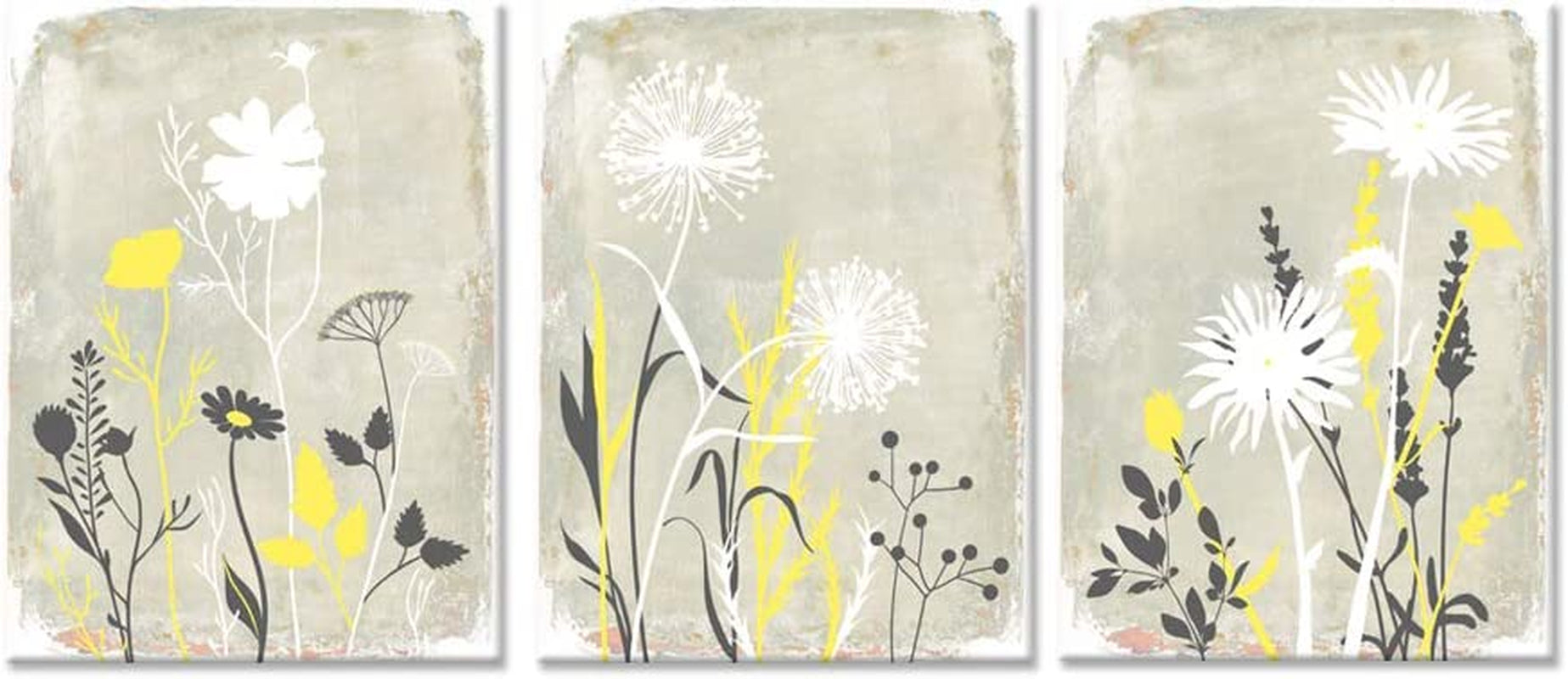 3 Pieces Yellow and Grey Flowers Wall Art Abstract Smiple Life Dandelion Floral Plant Art Print for Bathroom Bedroom Home Decor Stretched and Framed Ready to Hang 12X16Inchx3Pcs