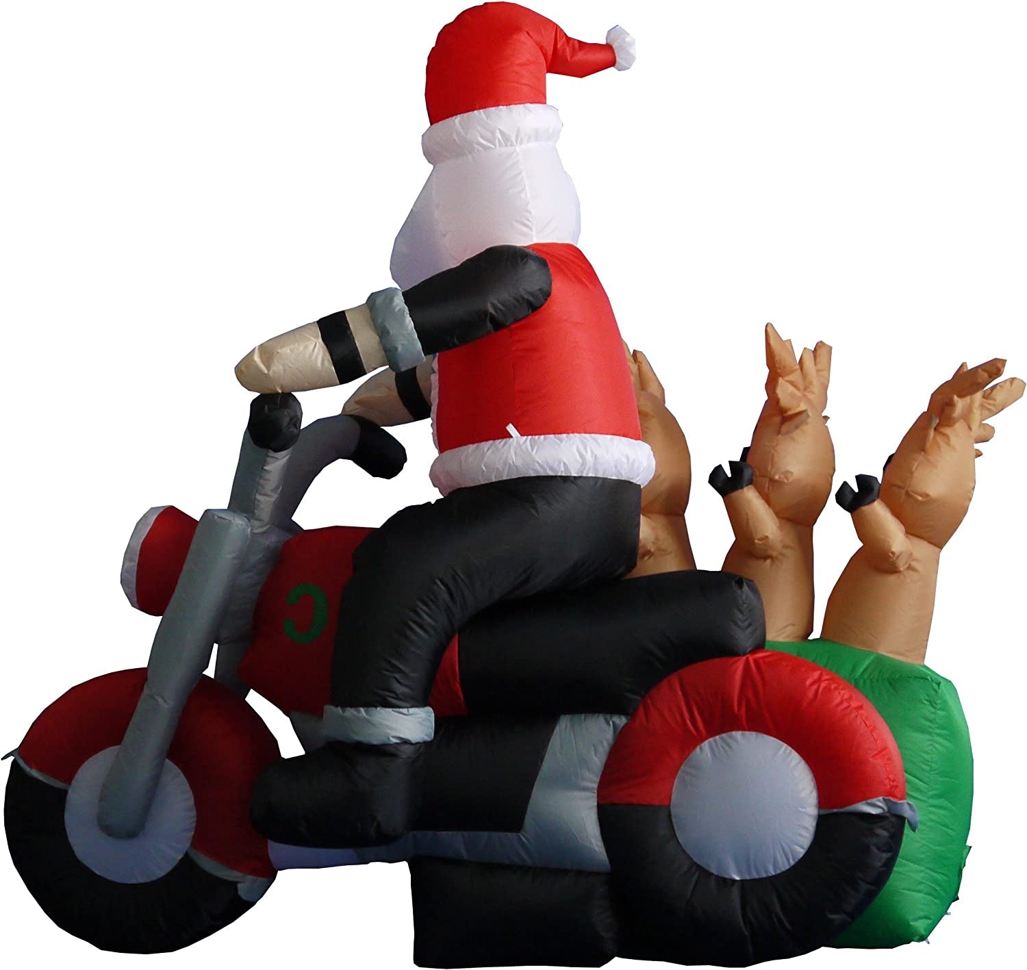 5 Foot Tall Christmas Inflatable Santa Claus and Three Reindeer on Motorcycle Outdoor Indoor Decoration