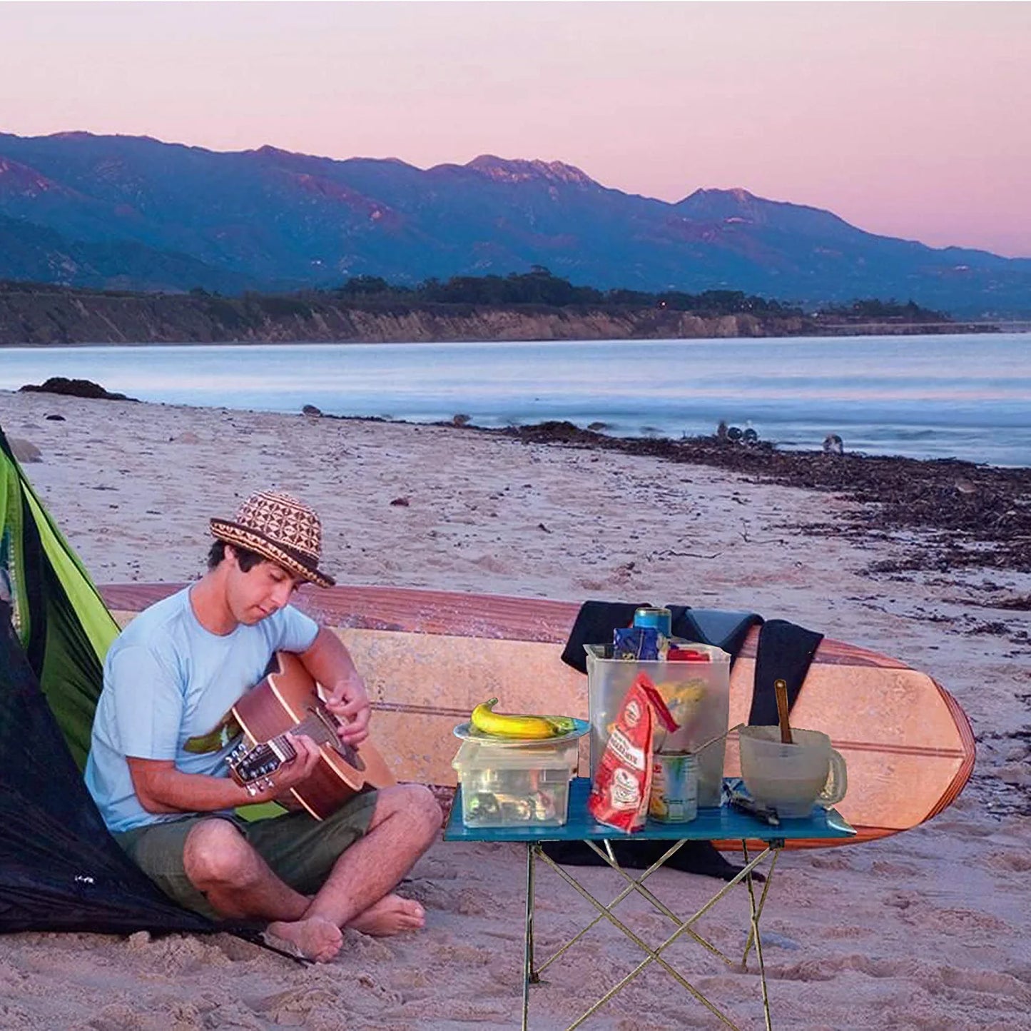 Grope Portable Camping Table with Aluminum Table Top, Folding Beach Table Easy to Carry, Prefect for Outdoor, Picnic, BBQ, Cooking, Festival, Beach, Home