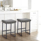 Grey Bar Stools Set of 2 Counter Height 24 Inches Saddle Stools for Kitchen Counter Backless Modern Barstools Upholstered Faux Leather Stools Farmhouse Island Chairs, Grey, 2Pcs