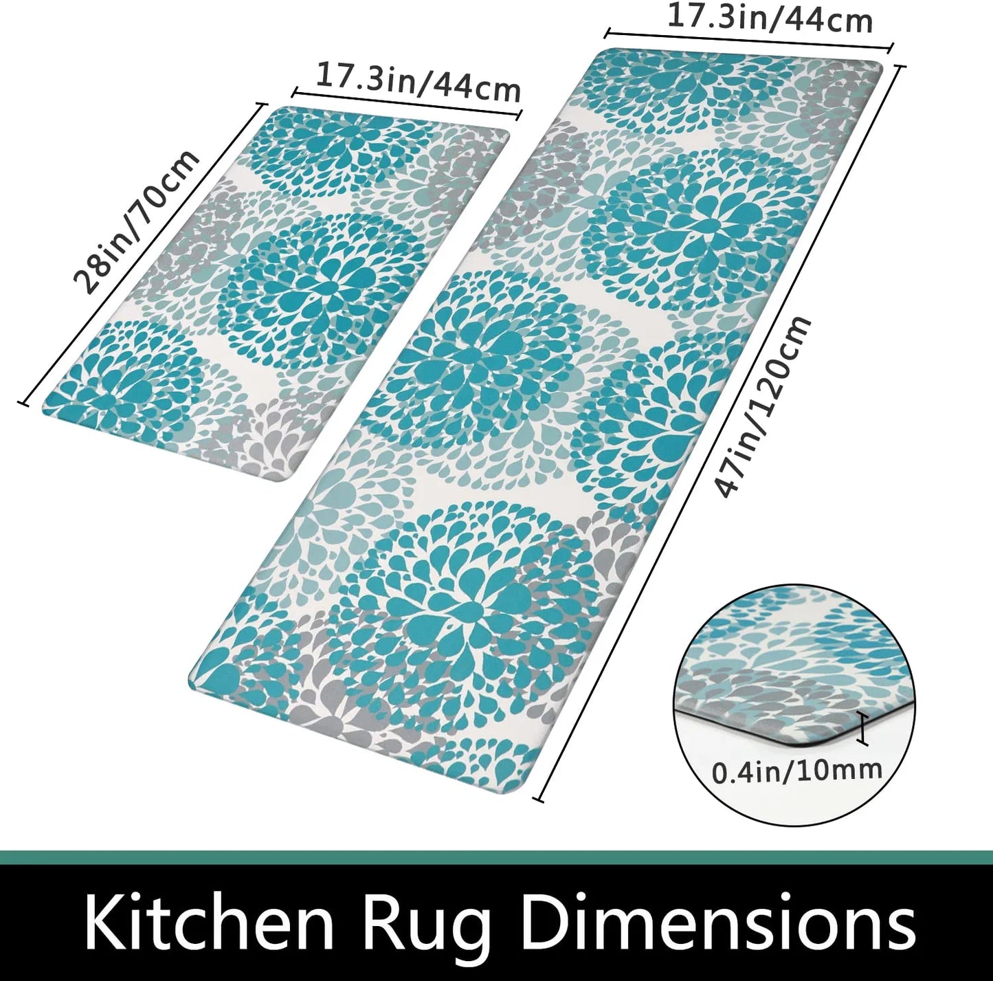Kitchen Rugs Set anti Fatigue Kitchen Floor Mat Easy to Clean 2Piece Non Slip Comfort PVC Leather Heavy Duty Standing Mats Indoor Outdoor(17.3"×28" and 17.3"×47")