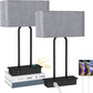Set of 2 Touch Control 3-Way Dimmable Table Lamp with 2 USB Ports &1 AC Outlet, Modern Bedside Nightstand Lamps with Fabric Shade, Desk Lamps for Bedroom Living Room Grey, Bulbs Included