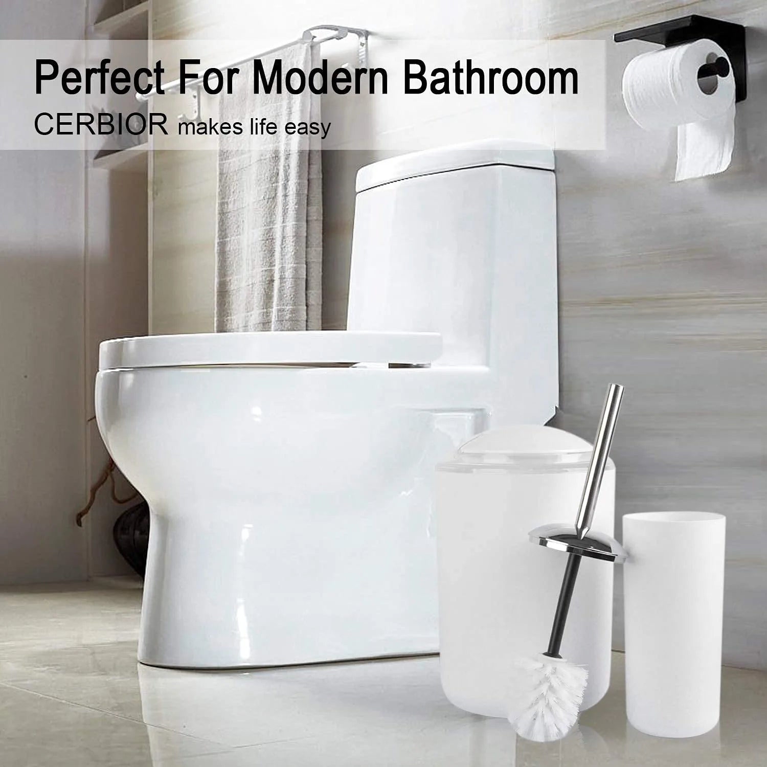 Bathroom Accessories Set Bath Ensemble Includes Soap Dispenser, Toothbrush Holder, Tumbler, Soap Dish for Decorative Countertop and Housewarming Gift ,Snow White