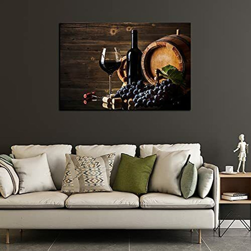 Kitchen Canvas Wall Art KAWAHONE Red Wine Cups Home Decor Fruit Wine Wooden B...
