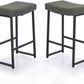 Grey Bar Stools Set of 2 Counter Height 24 Inches Saddle Stools for Kitchen Counter Backless Modern Barstools Upholstered Faux Leather Stools Farmhouse Island Chairs, Grey, 2Pcs