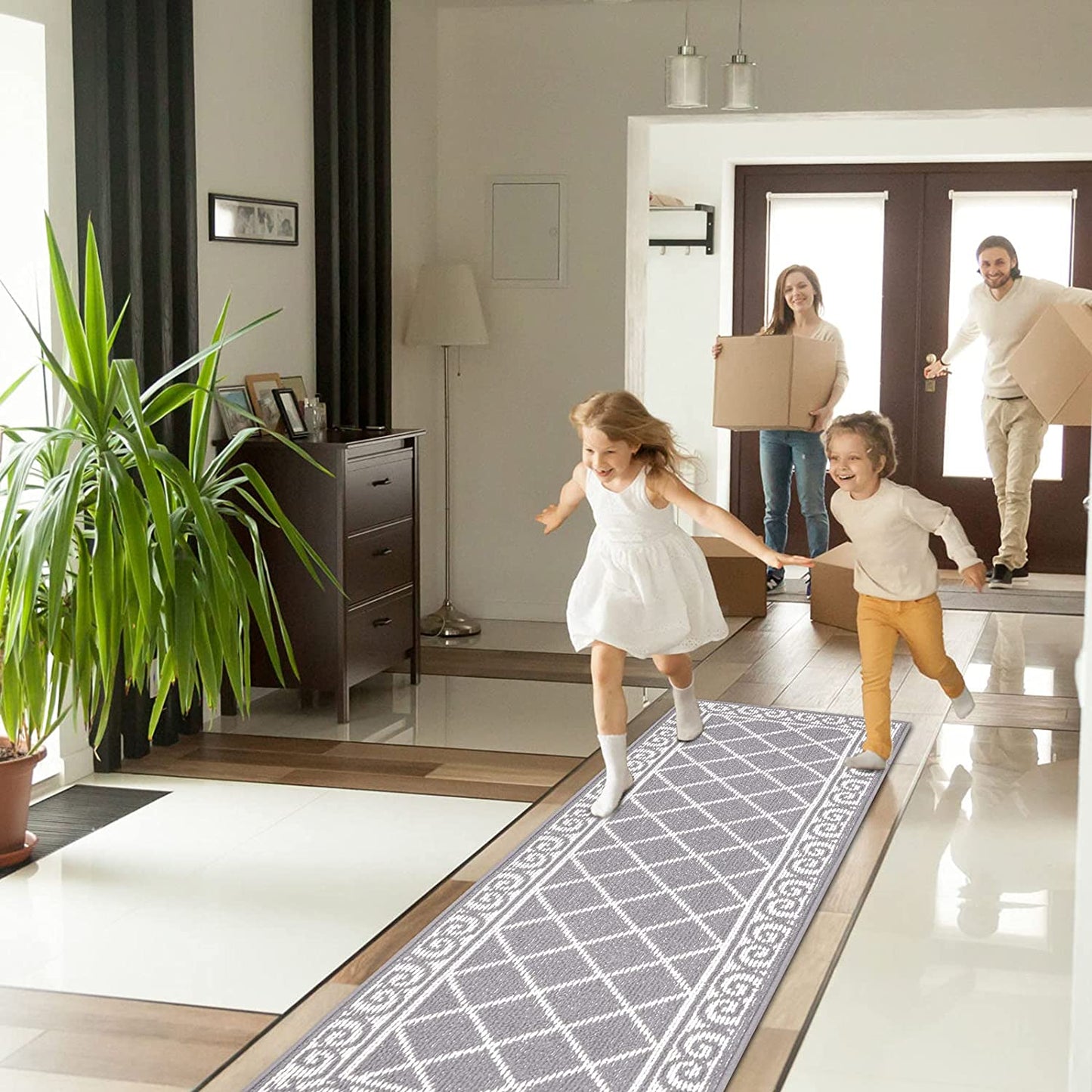 Moroccan Geometric Textured Runner Rug Kitchen Rugs with Non-Slip Backing Machine Washable Durable for Hallway Living Room Laundry (Grey, 20"X60")