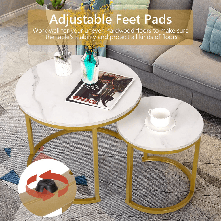 Amzdeal Modern Round Nesting Coffee Table,Set of 2, Marble