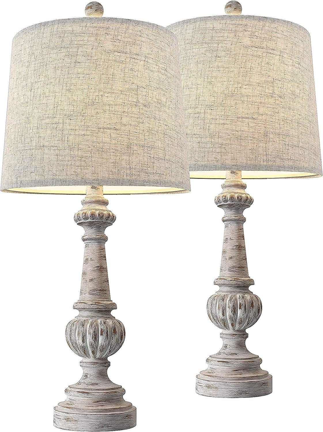 PORTRES 24.5'' Traditional Table Lamp Set of 2 for Living Room Linen Fabric Lampshade Bedside Nightstand Lamps for Bedroom Kids Room Study Room Office Rustic Table Lamps Resin
