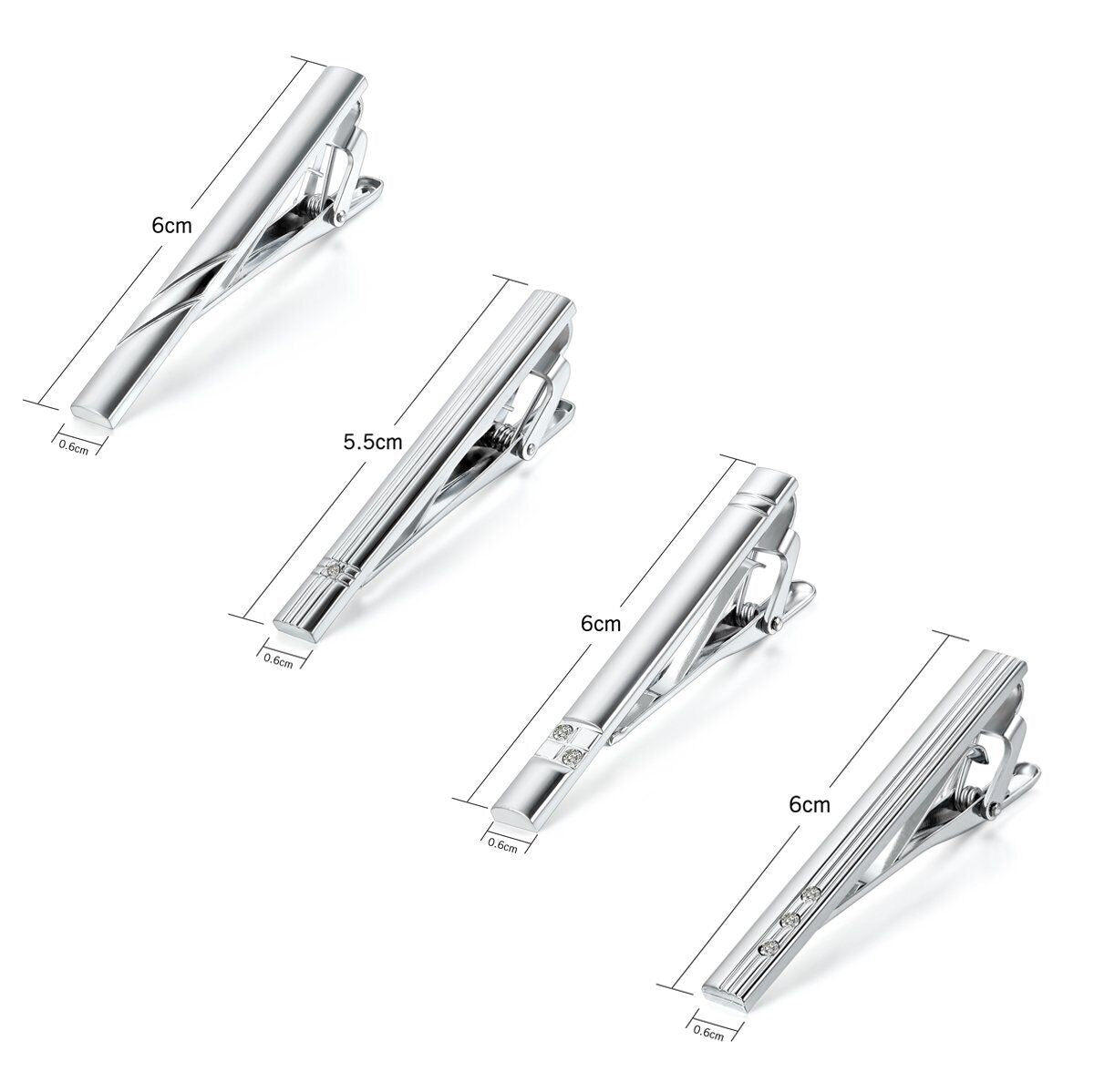4Pcs Gentleman Silver Metal Simple Necktie Tie Clip Bar Clasp Clip Clamp Pin Set