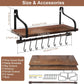 Wall Shelves for Kitchen Storage, Floating Shelves with Towel Bar & 8Pcs Removebal Hooks Floating Shelf for Wall Bathroom Bedroom Living Room Kitchen