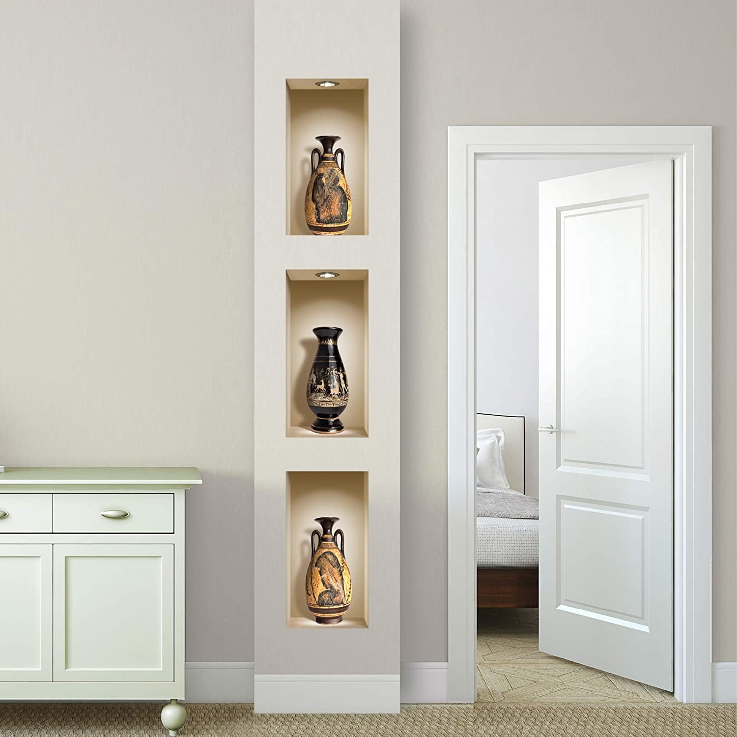 THE NISHA Art Magic 3D Vinyl Removable Wall Sticker Decals DIY, Set of 3, Greek Vases