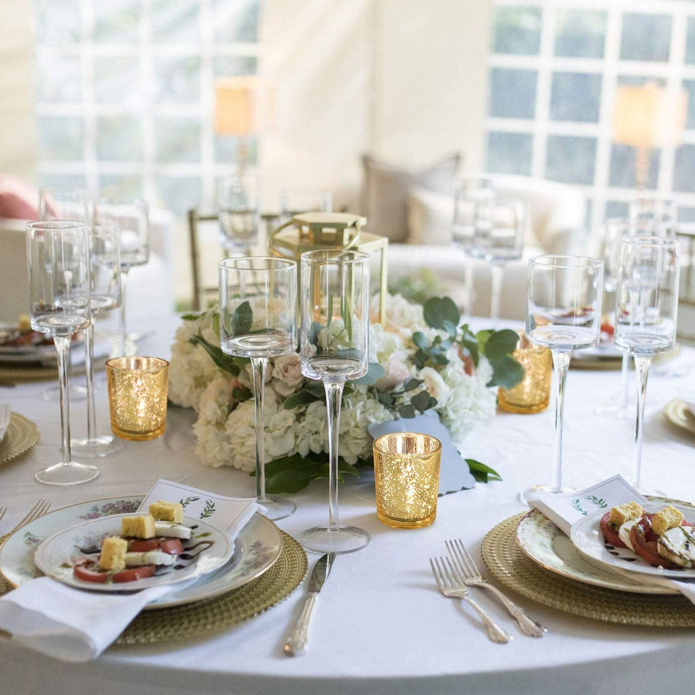 Gold Votive Candle Holders for Wedding 24Pcs, Mercury Glass Candle Holder for Tealight, Gold Wedding Decorations for Table Centerpiece, Christmas Thanksgiving Party Centerpiece Table Decorations