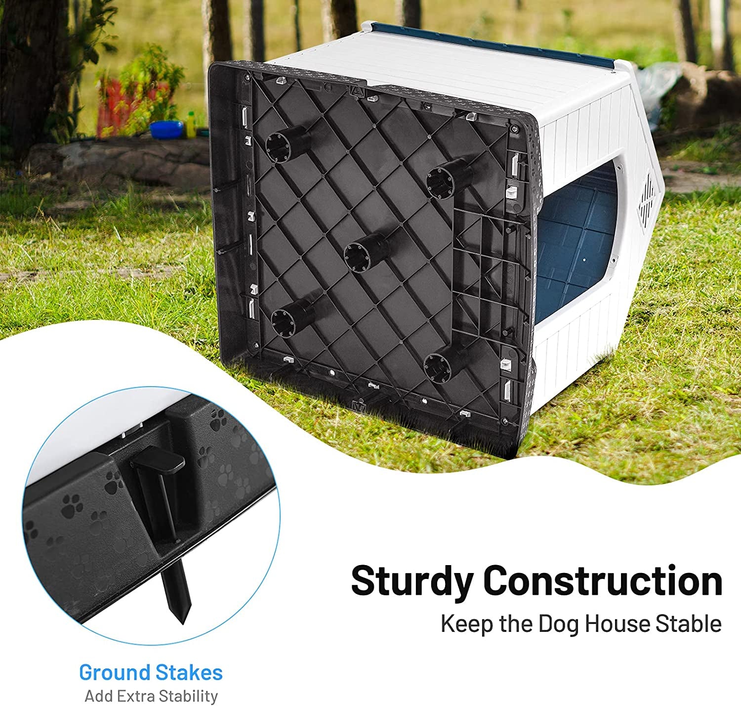 Dog House for Small Dogs, Waterproof Plastic Dog Houses with Air Vents and Elevated Floor, Easy to Assemble, Outdoor Cat Feeding Station Indoor Patio Backyard Dog Kennel House