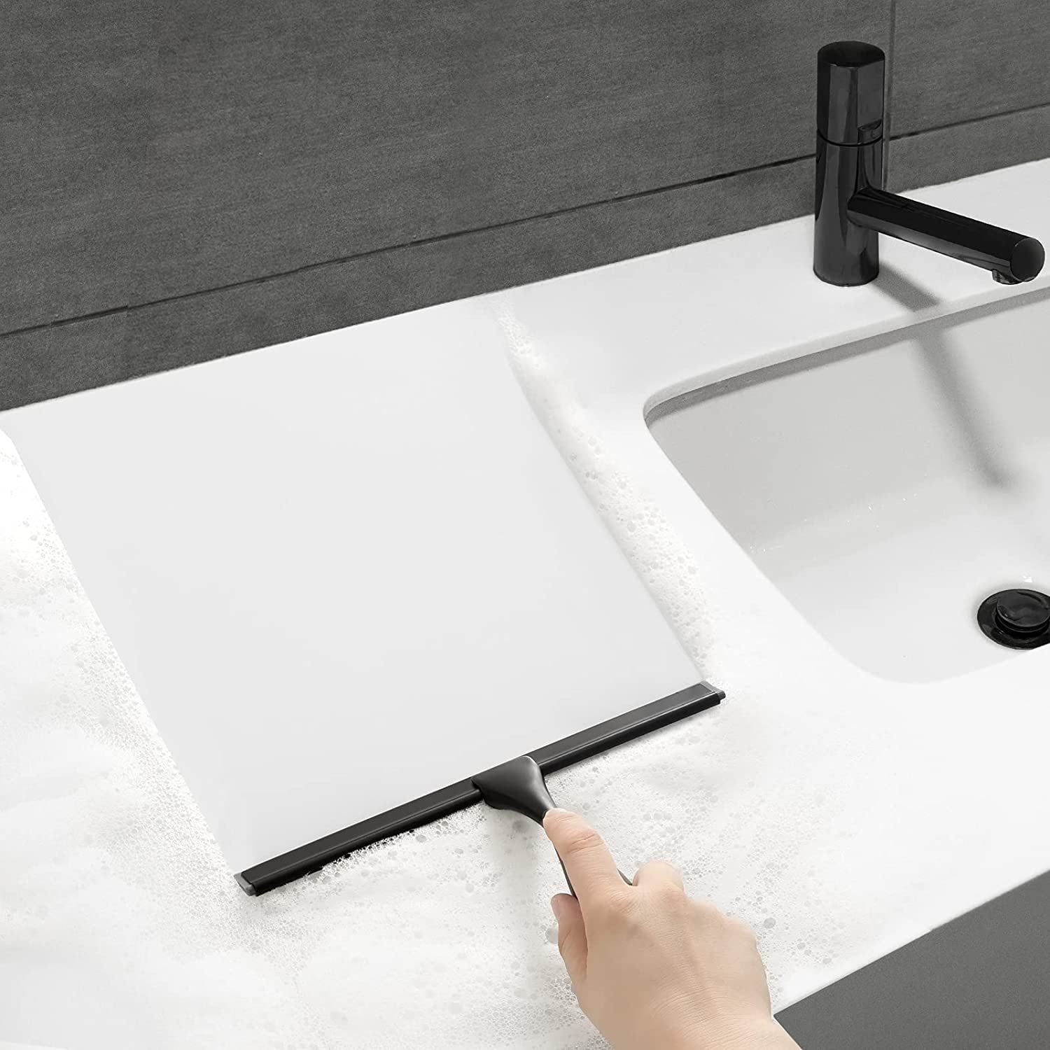 All-Purpose Shower Squeegee for Shower Doors, Bathroom, Window and Car Glass - Black, Stainless Steel, 12 Inches