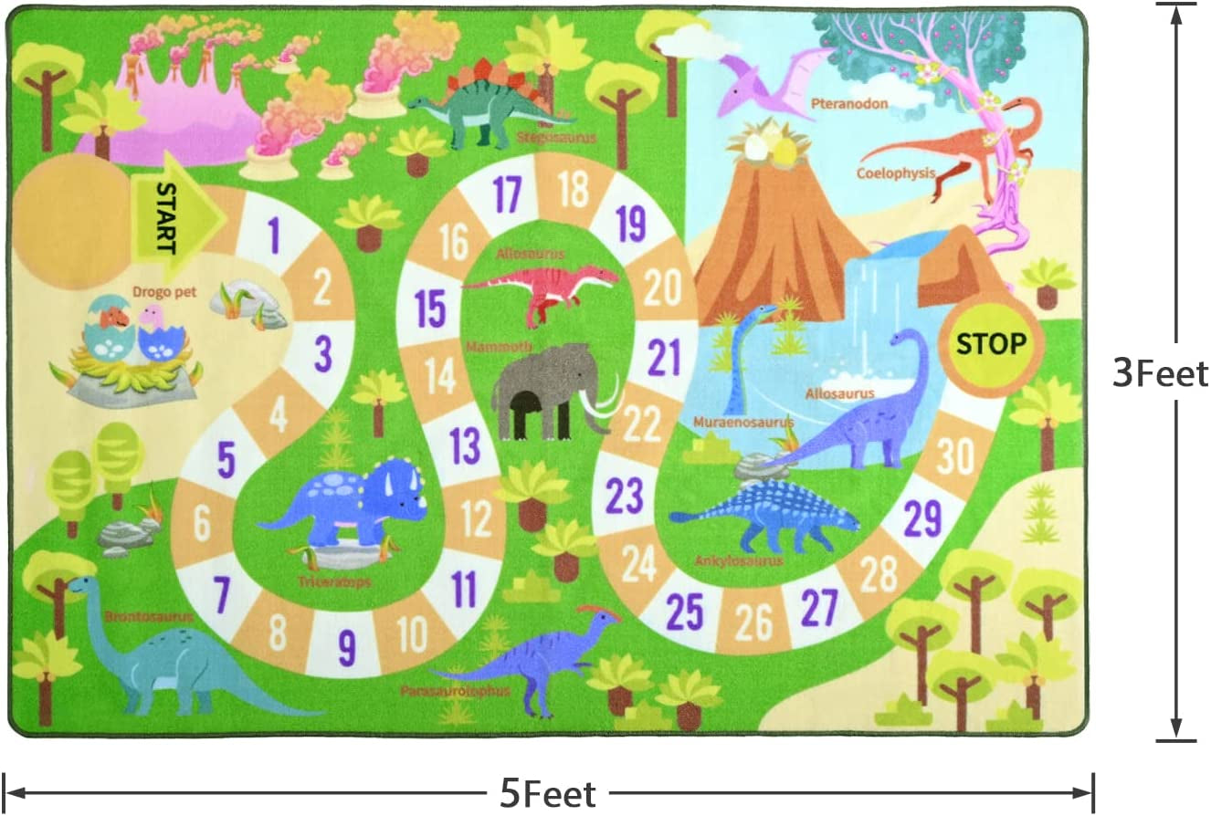 Kids Dinosaur Playmats Educational Area Rugs, Kids Play Mat Carpet for Learning Numbers, Animals and Words for Children'S Room Playroom Nursery, Kid'S Floor Play Rug for Bedroom, 3X5 Feet