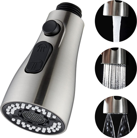 Kitchen Faucet Sprayer Head Replacement - Pull down Faucet Spray Head, Pull Out Faucet Sprayer Nozzle, 3 Function Kitchen Tap Spray Spout Part, Only for G1/2 Connector, Brushed Nickel