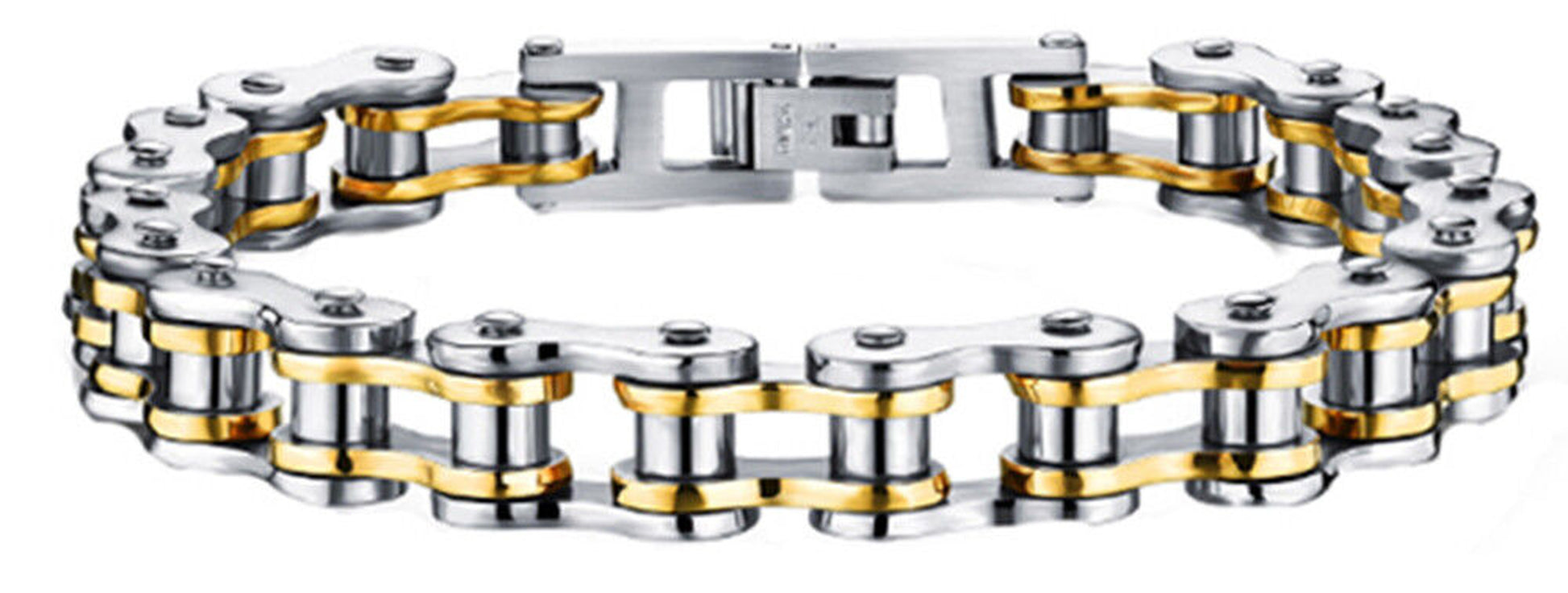 Motorcycle Stainless Steel Bike Biker Silver Gold Love Womens Men Bracelet 12Mm