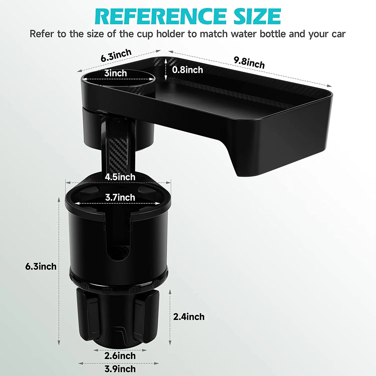 Car Cup Holder Expander Tray New Version  Multifunctional Automotive Cup Attachable Tray with 360°Rotation Detachable Tray Table Adjustable Base, Adapt 16-32Oz Cup/Bottles/Drink