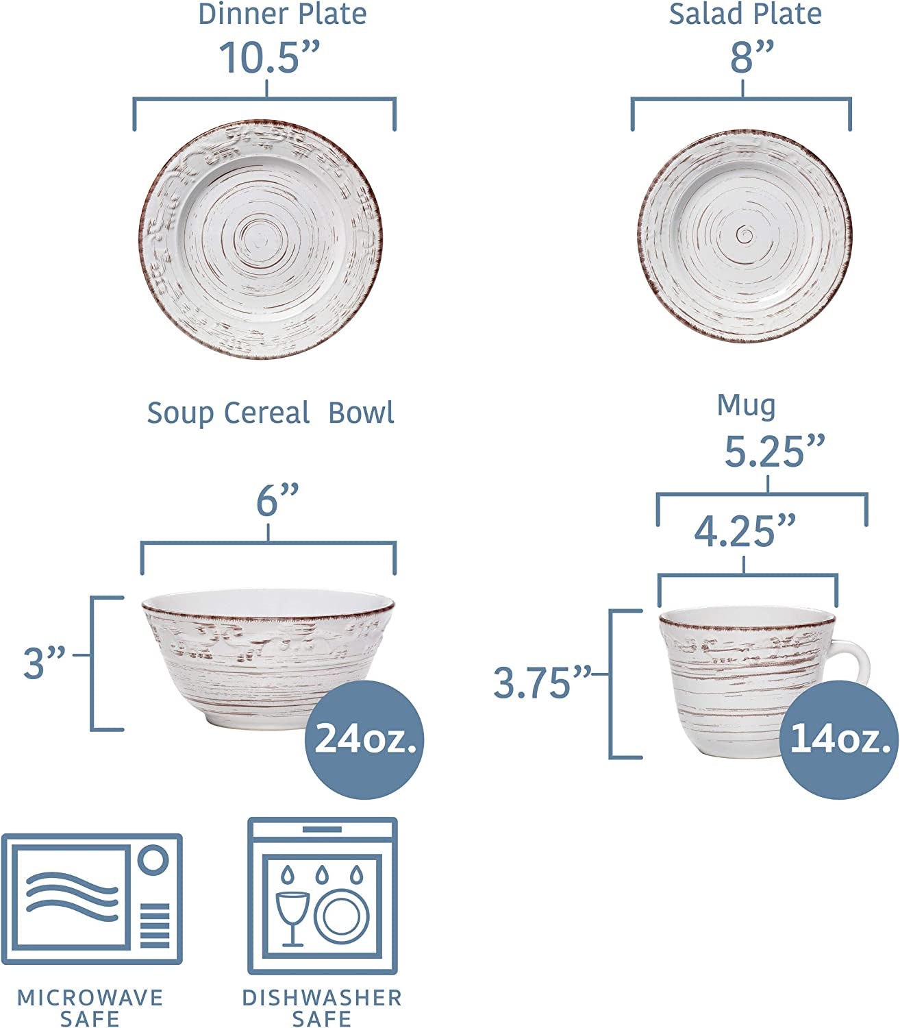 Pfaltzgraff Trellis White 16-Piece Dinnerware Set, Service for 4, Distressed White