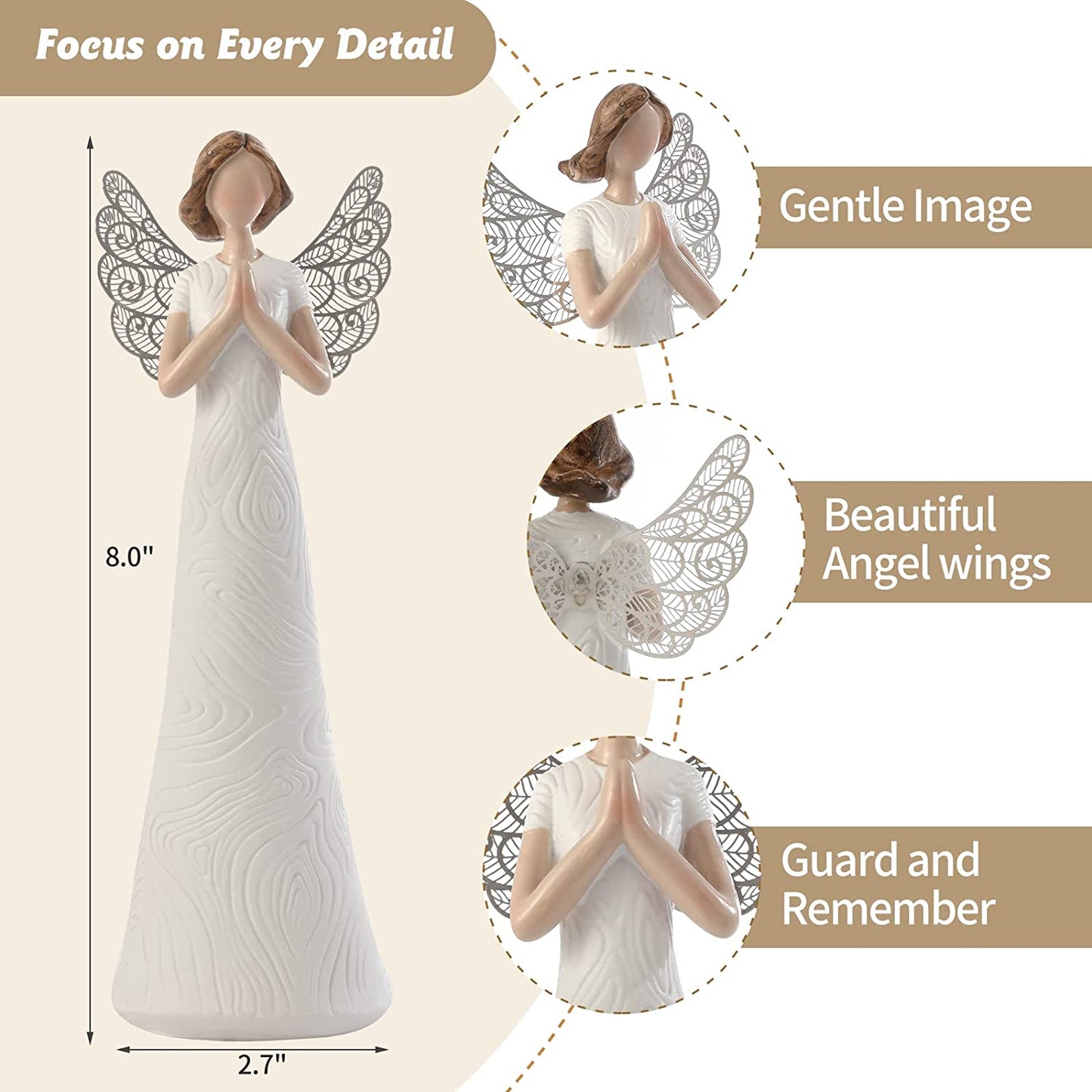 8'' Hand Carved Angels Figurines Memorial Gifts Guardian Angel, in Memory of Loved One Gifts Angel Gifts Friendship Gifts Express Love, Company, Support, Gratitude or Bereavement (White)