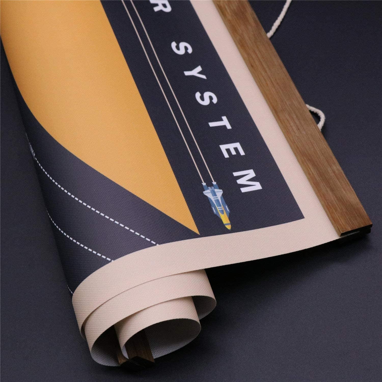 Solar System Poster Outer Space Planets Educational Decor Printed on Canvas Scroll Wood Hanger Painting15.7 X 27 Inch (With Frame)