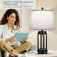 Table Lamps Set of 2 with USB Ports, 3-Way Dimmable Farmhouse Touch Lamps, Bedside Lamp for Bedroom with AC Outlet, Modern Black Nightstand Lamps Desk Lamp for Living Room Reading, Bulbs Included