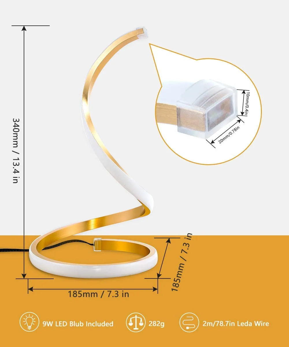 Spiral LED Table Lamp, Modern 3 Colors Dimmable Desk Lamp with Minimalist Lighting Design & Touch Controller, Creative Stylish Smart Lamp for Bedroom, Office, Home (Gold)