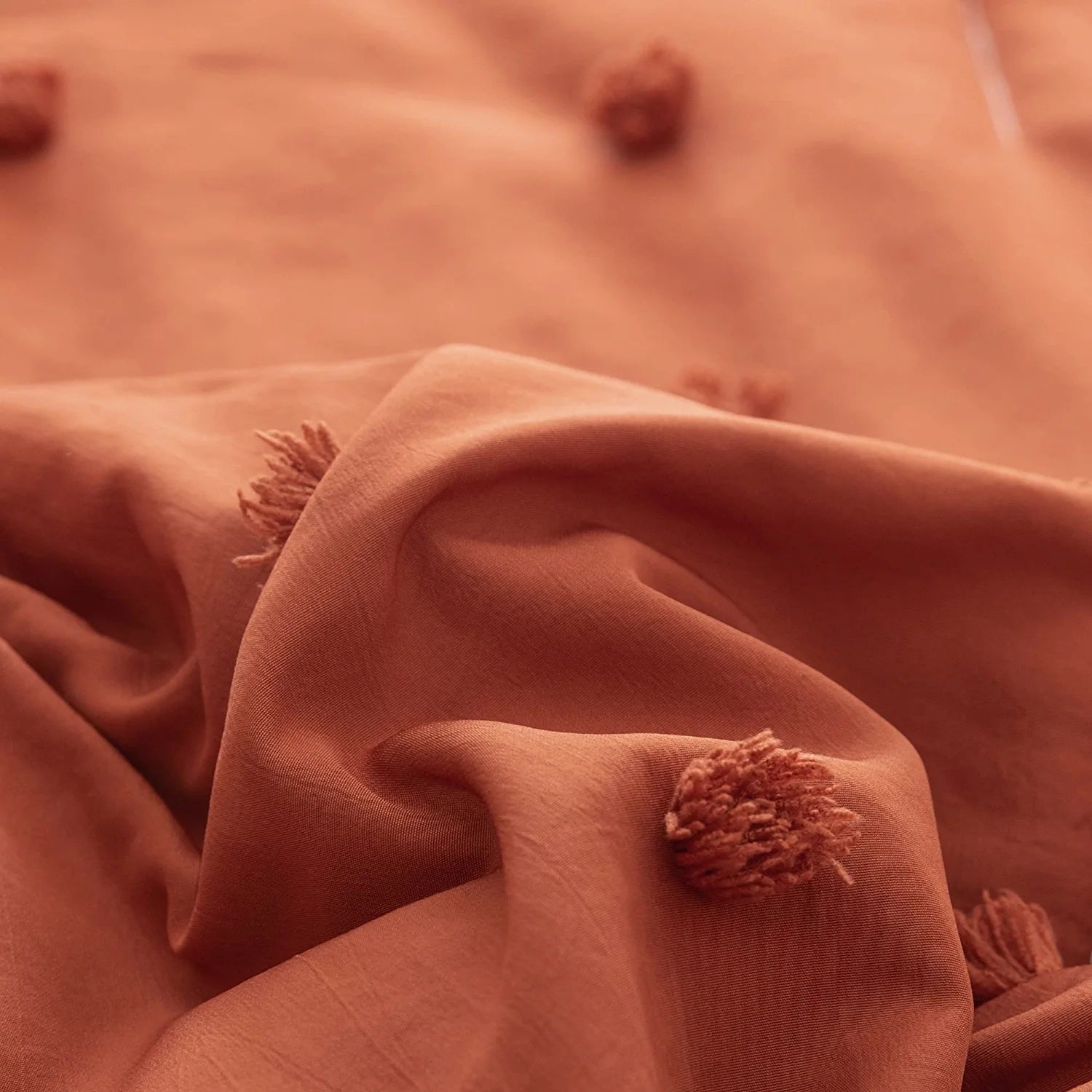 Terracotta Comforter Queen Comforter Set Burnt Orange Comforter Boho Comforter Tufted Pom Pom Ultra Soft Bed Set with 2 Pillow Cases All Season