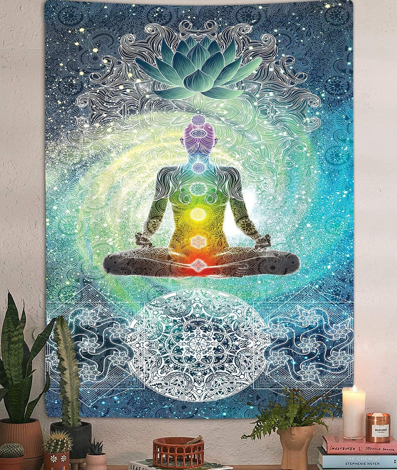 Chakra Vertical Tapestry, Seven Chakra Yoga Meditation Zen Decor Tapestry Wall Hanging for Bedroom, Hippie Lotus Spiritual Tapestries Poster Beach Blanket College Dorm Home (40W X 60H)