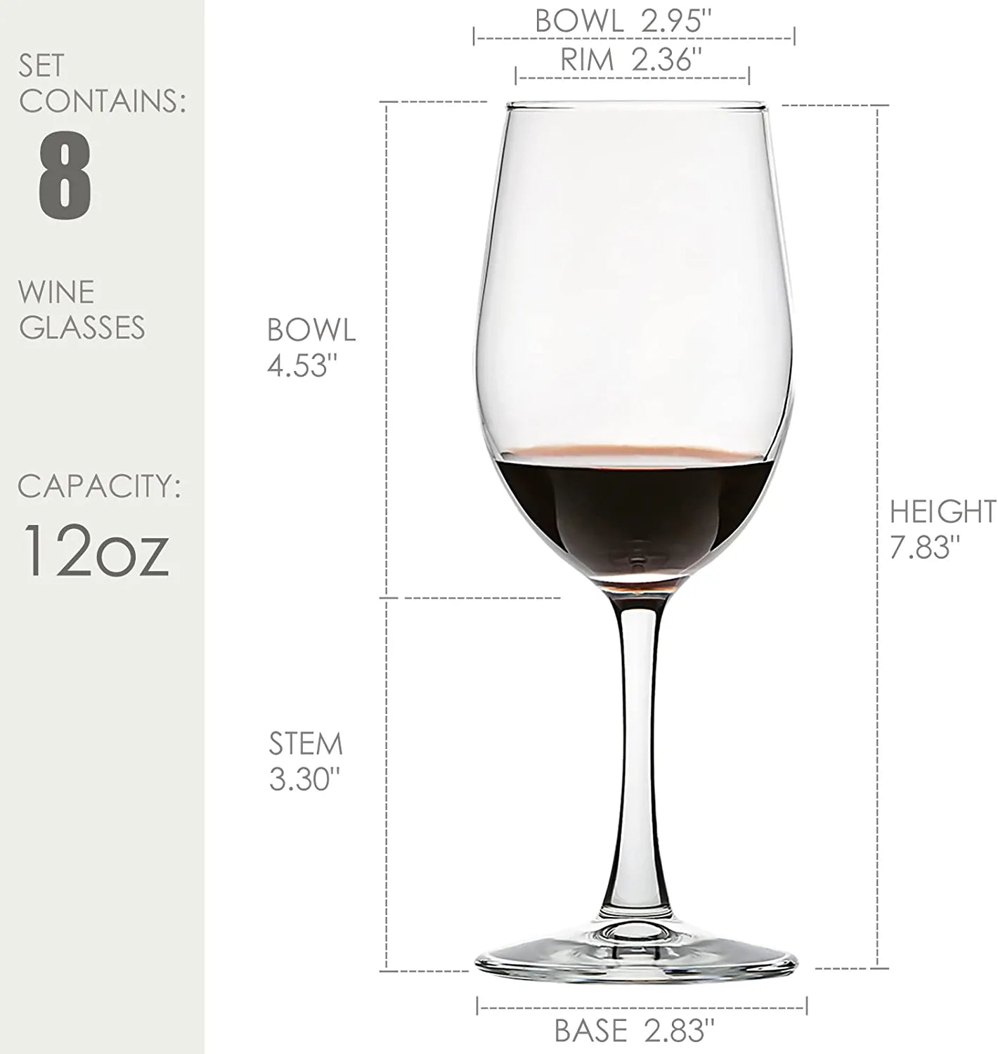 [Set of 8, 12 Ounce] All-Purpose Wine Glasses, Classic