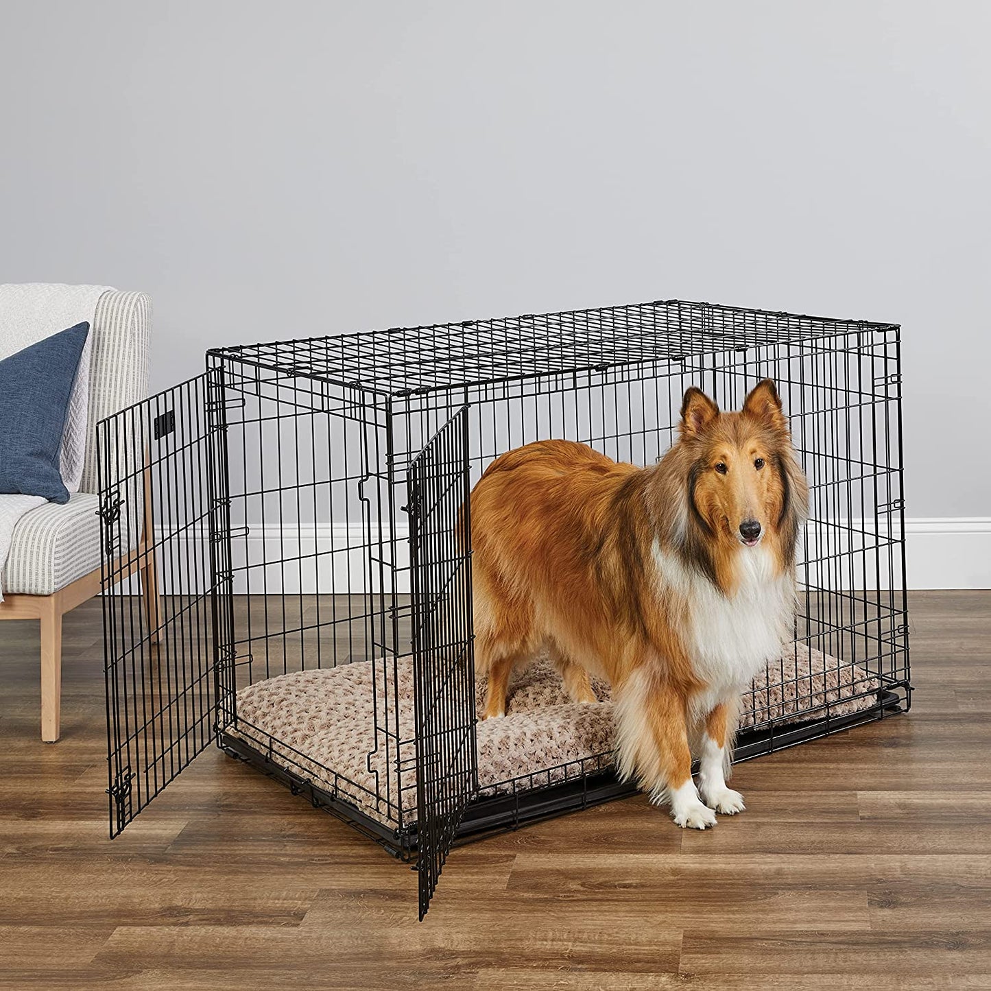 Newly Enhanced Single & Double Door Icrate Dog Crate, Includes Leak-Proof Pan, Floor Protecting Feet, Divider Panel & New Patented Features