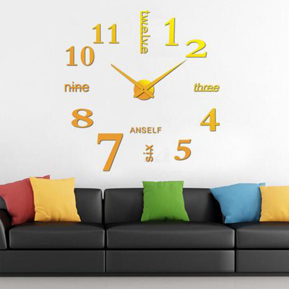 Modern DIY Analog 3D Mirror Surface Large Number Wall Clock Sticker Home Decor