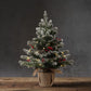 24 Inch 2 FT Pre-Lit Snowy Mini Christmas Tree, DESPAS Flocked Small Tabletop Christmas Tree with 20 LED Lights Red Berries Pine Cones and Cloth Bag Base Xmas Decorations for Holiday Party Home