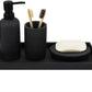 Bathroom Accessory Set-4 Pcs Complete Resin Bathroom Counter Vanity Accessories Sets Vanity Tray Lotion Dispenser/Soap Pump Toothbrush Holder Soap Dish-Matte Black Sandstone Modern Decor