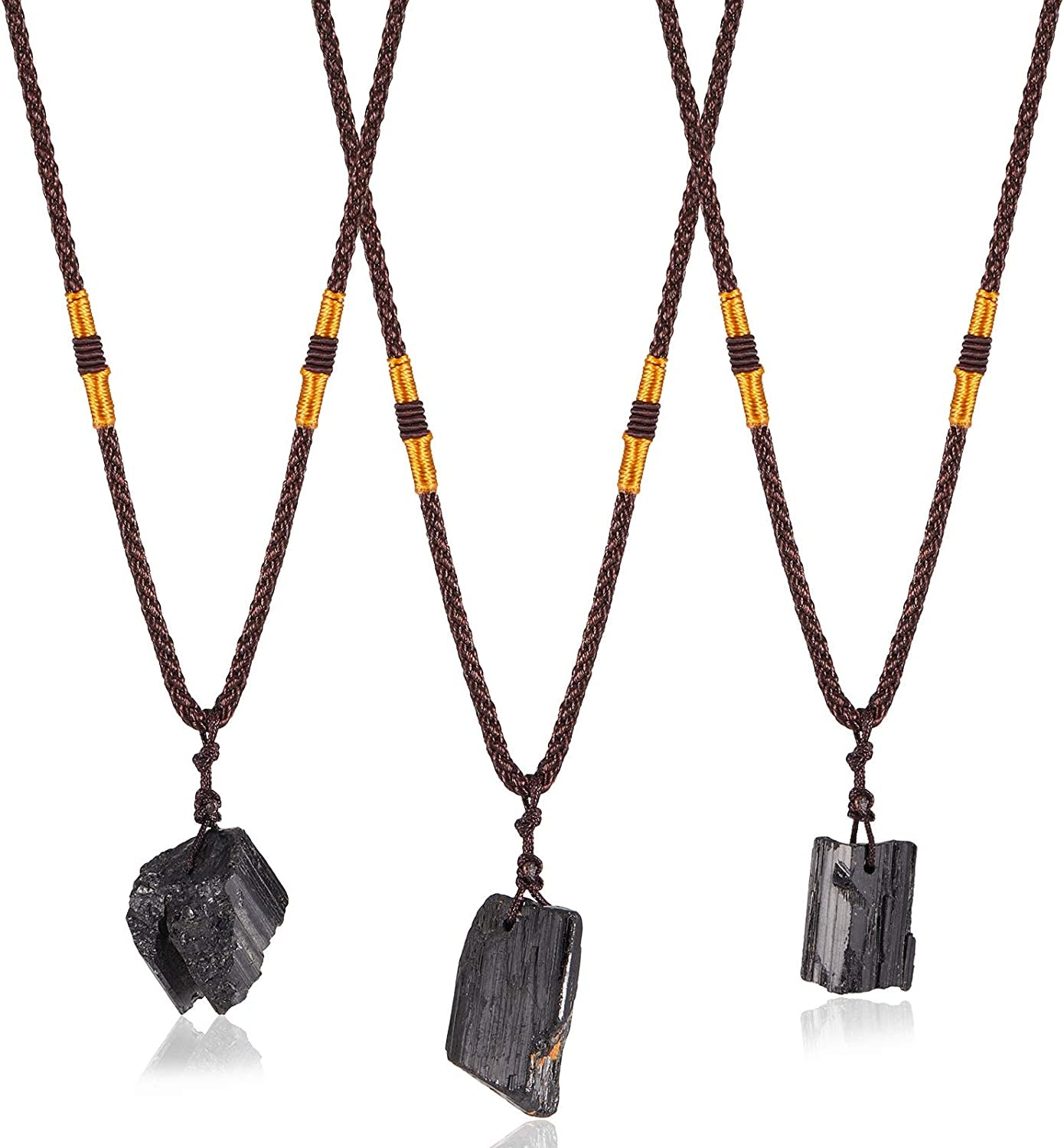 3 Pieces Black Tourmaline Necklace Tourmaline Crystal Stone Necklace Tourmaline Stone Amulet Tourmaline Pillar Pendant for Men