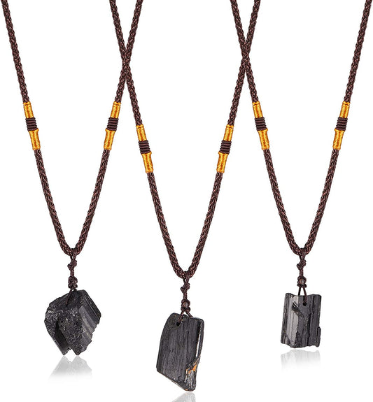 3 Pieces Black Tourmaline Necklace Tourmaline Crystal Stone Necklace Tourmaline Stone Amulet Tourmaline Pillar Pendant for Men
