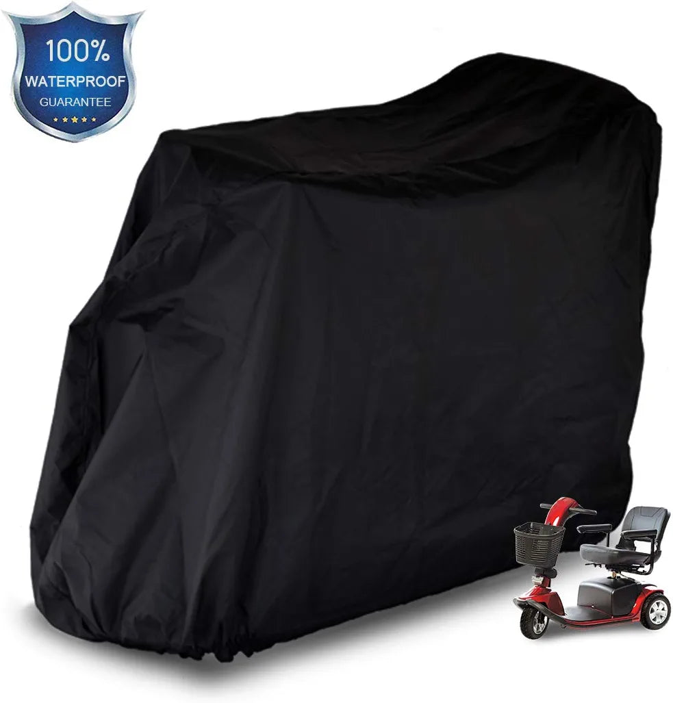 Upgraded Mobility Scooter Storage Cover, 420D Oxford Fabric Scooter Weather Cover with Waterproof Strip - 2 Buckles Heavy Duty, Water Resistant, Durable with Free Storage Bag by  (Black )