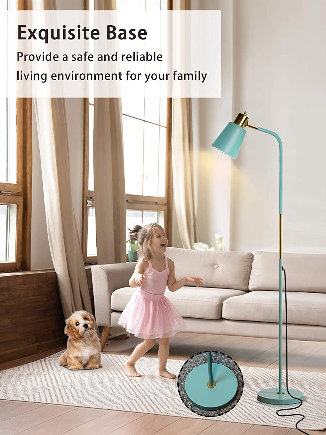 Floor Lamp, Industrial Floor Lamps for Living Rooms & Bedrooms - Rustic Farmhouse Reading Lamp - Standing, Adjustable Metal Heads Indoor Task Lighting for Living Room Bedroom Office Home Décor (Green)