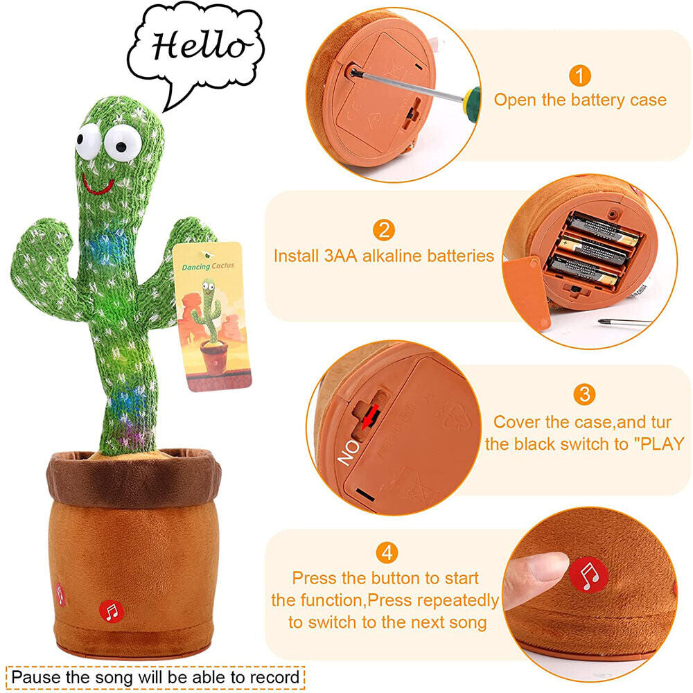 Singing Cactus Plush Toy Glow Dancing Electronic Recording Funny Song Fun Toy US