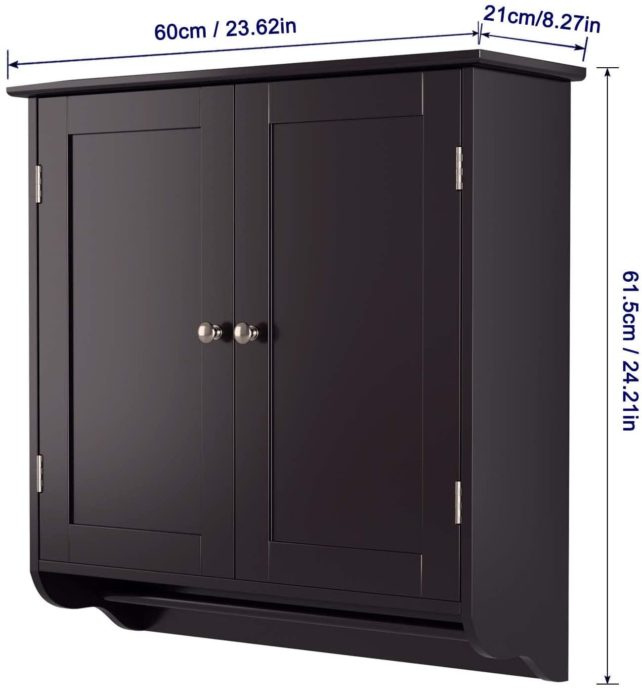 Bathroom Wall Cabinet, over the Toilet Space Saver Storage Cabinet, Medicine Cabinet with 2 Doors Cupboard with Adjustable Shelf and Towels Bar, Dark Brown