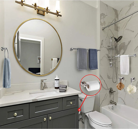 6 Pieces Brushed Nickel Bathroom Hardware Accessories Set Hand Towel Ring 18&23.6 Inch round Towel Bar Silver Toilet Paper Holder Towel Hooks 2 Pieces SUS 304 Stainless Steel,Heavy Duty,Wall Mounted