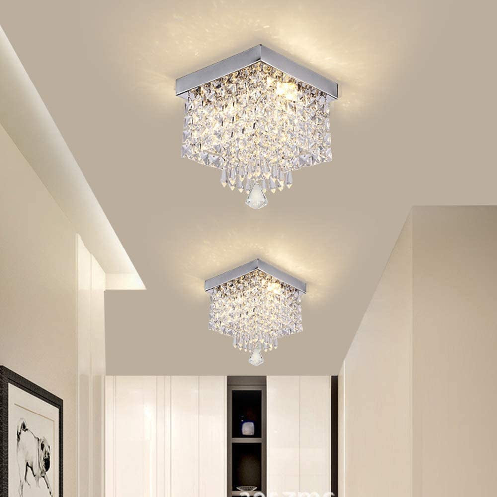 Modern Crystal Chandeliers Flush Mount Ceiling Light Lamp,Mini Square Flush Mount Ceiling Light Fixture Diameter 9.84 Inch Height 11.8 Inch, 4 Lights