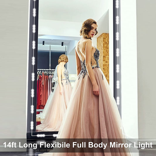 Hollywood Glam Led Vanity Lights Kit, 14Ft Dimmable Vanity Mirror Lights, Full Body Mirror & Bathroom Mirror Lighting, Plug in Floor Mirror Light with Power Supply (Mirror Not Inlcuded)