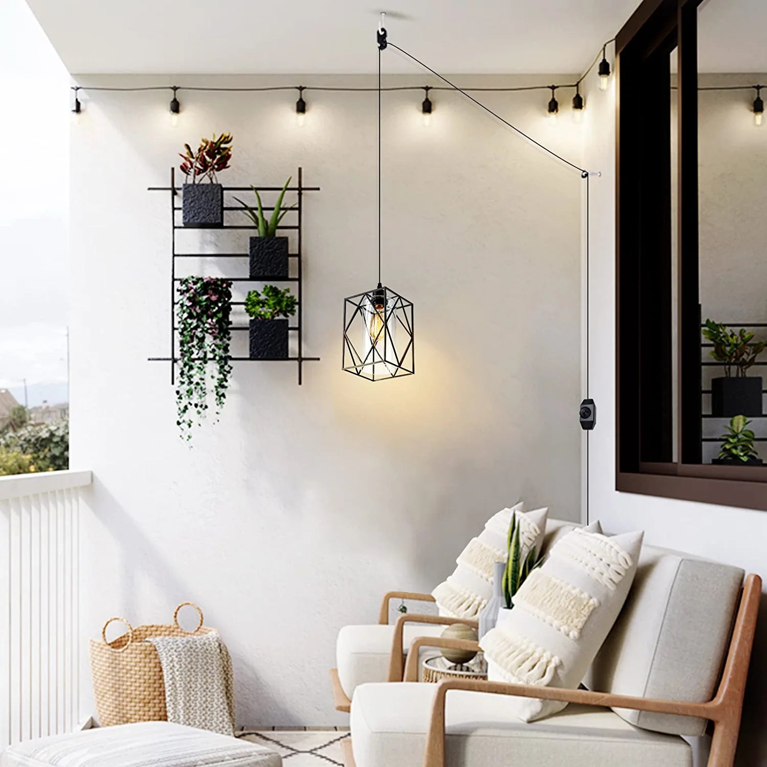 HMVPL Plug in Pendant Light with Dimmer Switch, Outdoor Farmhouse Hanging Lights Fixtures for Gazebo and Porch, Plug in Ceiling Light for Kitchen Island Table Bedroom Hallway Foyer
