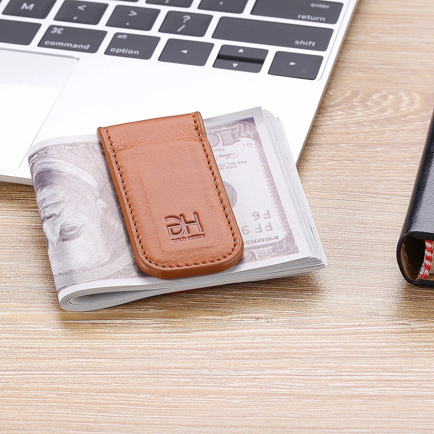 Slim Magnetic Money Clip Genuine Leather Business Card Holder for Men
